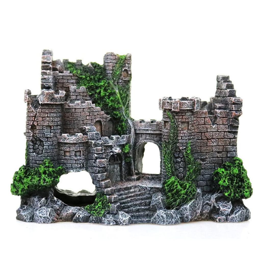 Saki Masa Aquarium Tank Castle Realistic Hideaway Model Old Castle Decoration for Tropical Turtles & Object, Ruins, European-Style Figurine, Ornament,