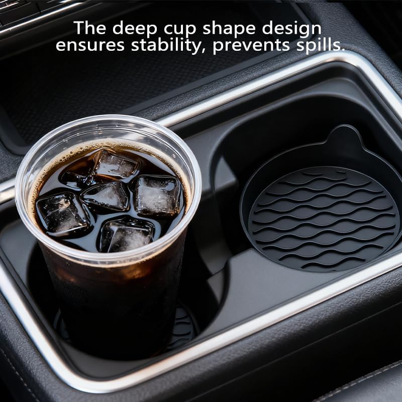 Car Cup Holder Coaster, Silicone Cars Coasters, Universal Non-Slip Car Interior Accessories 4 Pack Black (Black)