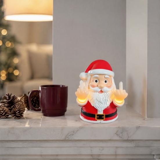 Creative Wall Mounted Night Light Christmas Middle Finger Light, Naughty Santa Claus Reindeer Giving Lamp with LED Resin Desk for Bedroom Warm