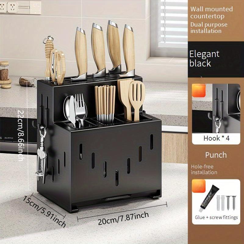 Multifunctional Wall Knife Rack: Dry-Wet Separation,Stylish Drainage.Stores Knives, Spoons,Chopsticks. Essential Modern Kitchen.