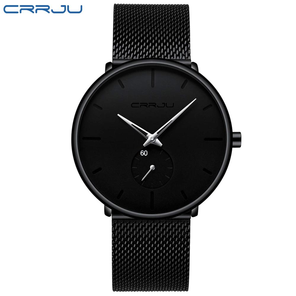 CRRJU Fashion Watch Men Waterproof Slim Mesh Strap Minimalist Wrist Watches For Men Quartz Sports Watch Clock Relogio Masculino