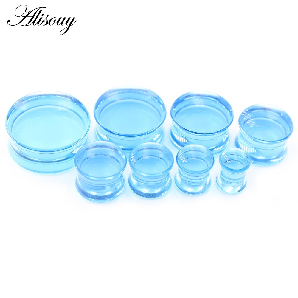 Alisouy 2PC прозрачный синий акриловый сплошной двойной расклешенный ушной туннель-заглушка расширитель растяжитель калибры серьги пирсинг украшения для тела