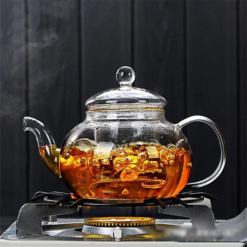400/600/800ml Filterable Heat-resistant Thickened Glass Teapot High Borosilicate Glass Flower Tea Pot Heatable Glass Tea Set