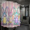 2D Flat, 2D Flat, 2D Flat Shower Curtain, 1pc Bathroom Shower Curtain, Easter Egg Hunt, Easter Shower Curtain, with 12 Hooks, 17