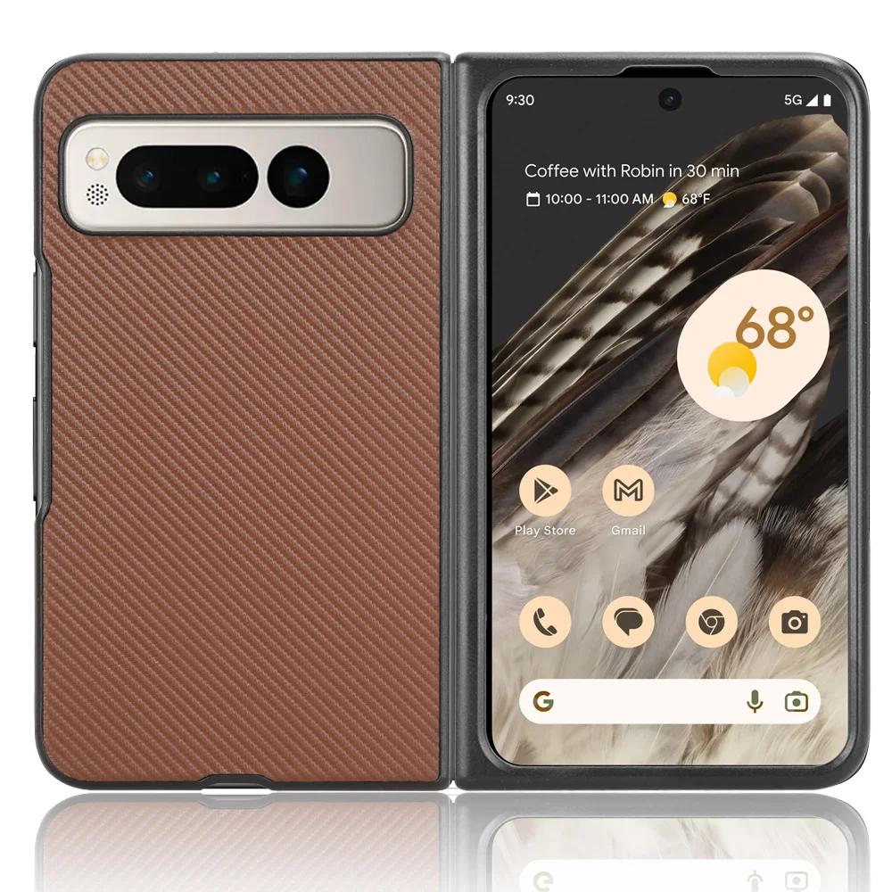 Для Google Pixel Fold Кожаный чехол с текстурой углеродного волокна Ультратонкий Ударопрочный Защитный Чехол для мобильного телефона Без отпечатков пальцев