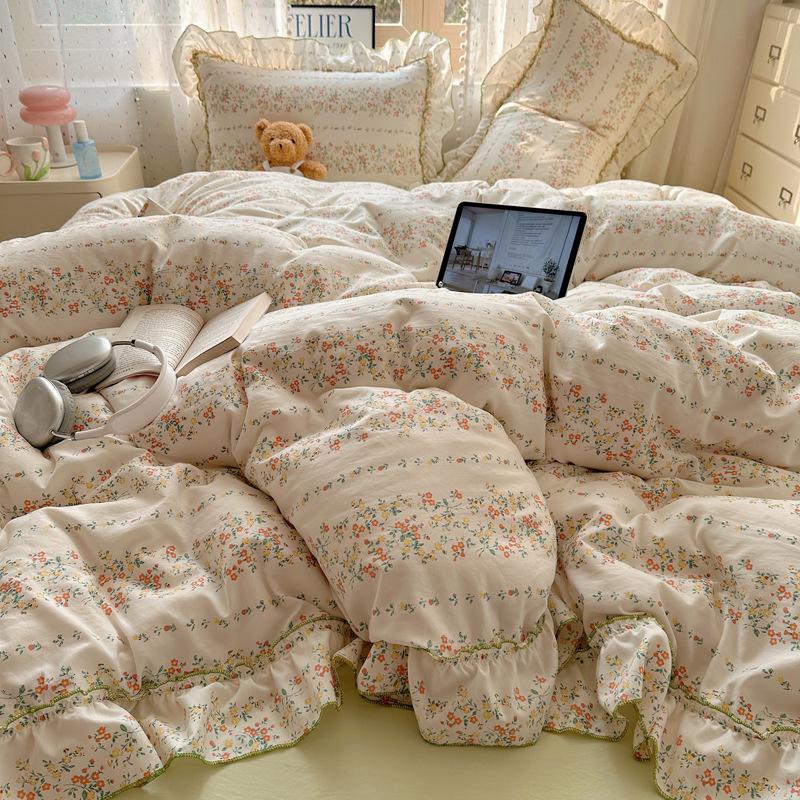 Romantic Lace Floral Cotton Bedding Set - Exquisite French-Korean Style