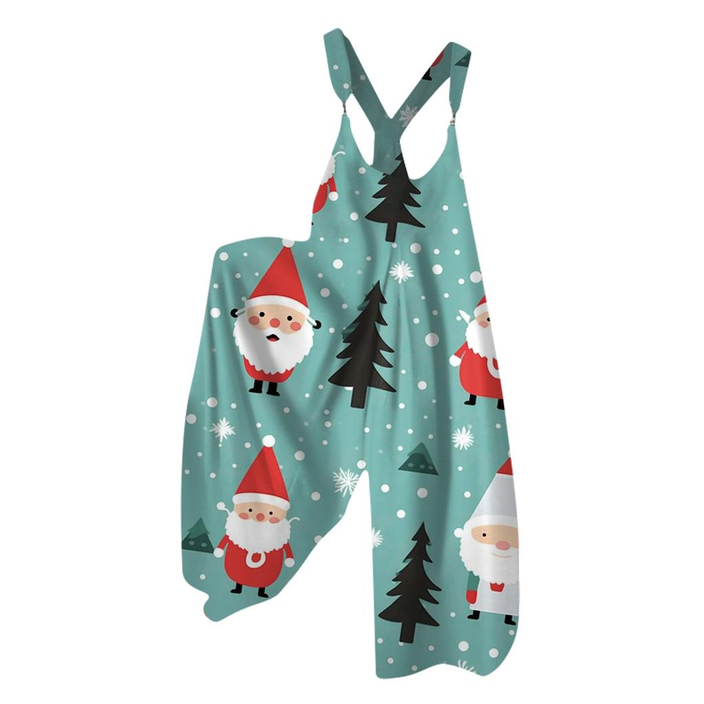 Women's Summer Bib Pants Christmas Printed Vintage Jumpsuit (Non-Adjustable Straps)