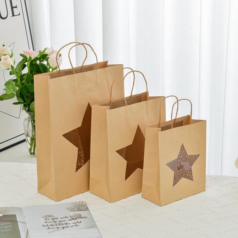 Creative Kraft Paper Window Gift Tote Bag for Birthday or Shopping