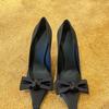 Satin Heel Single Shoes Women's Pointy Toe Shallow Mouth Butterfly Knot Set Foot Anti-slip Wear-resistant High Heels