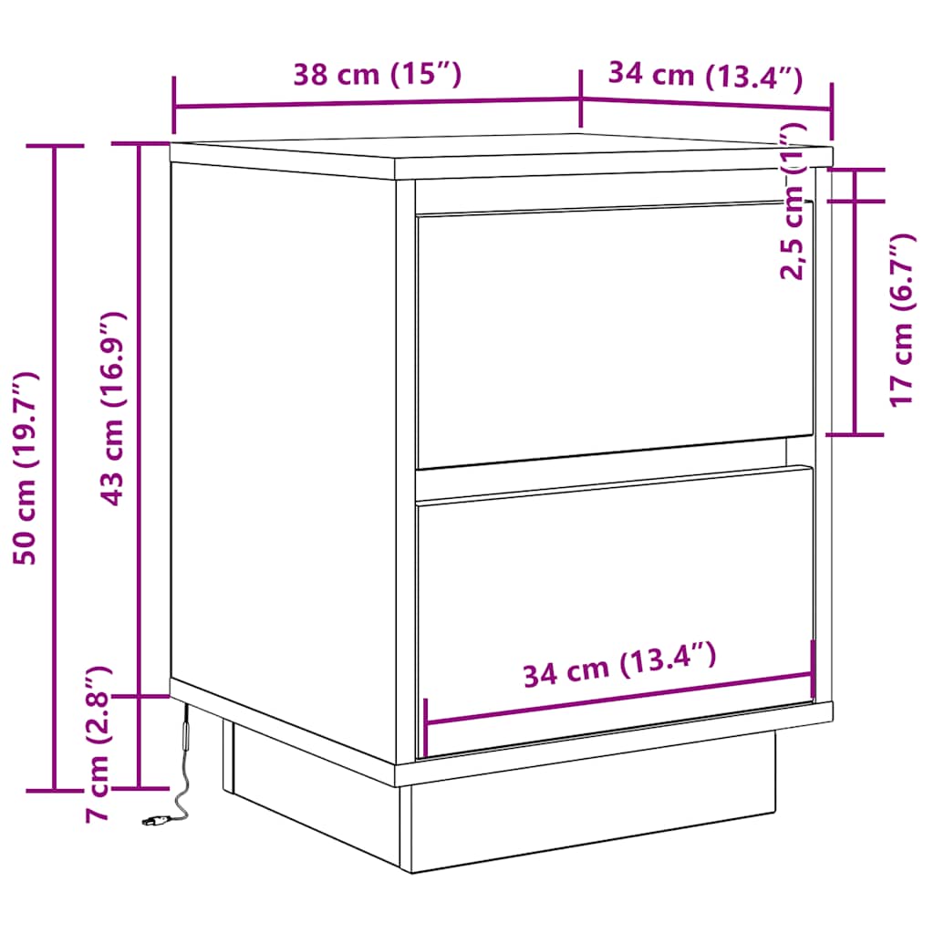Nightstands with LED Lights 2 Pcs. Sonoma Oak 38x34x50 cm