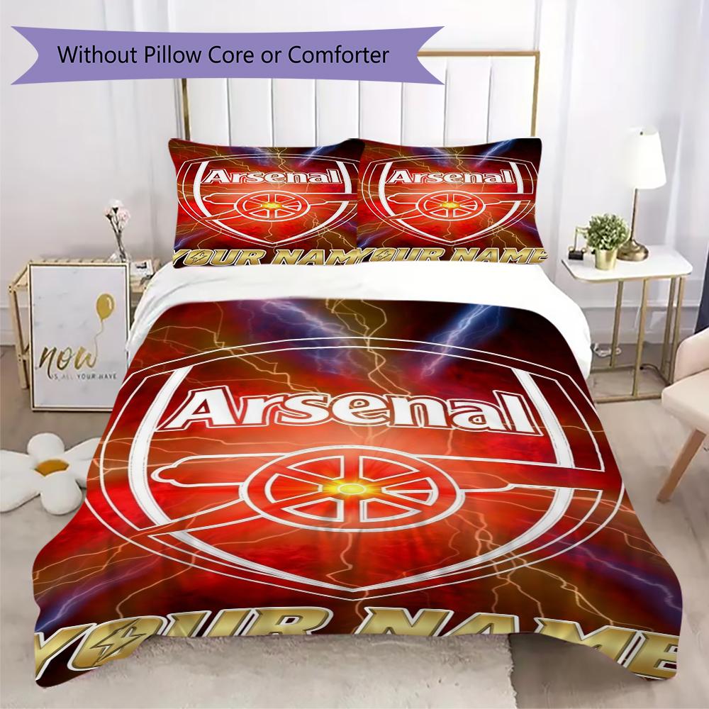 Custom Name Arsenal Pattern Bedding uilt Set uilt Cover Pillowcase Home Decoration Birthday Gift (1*duvet cover+2*pillowcase without core)