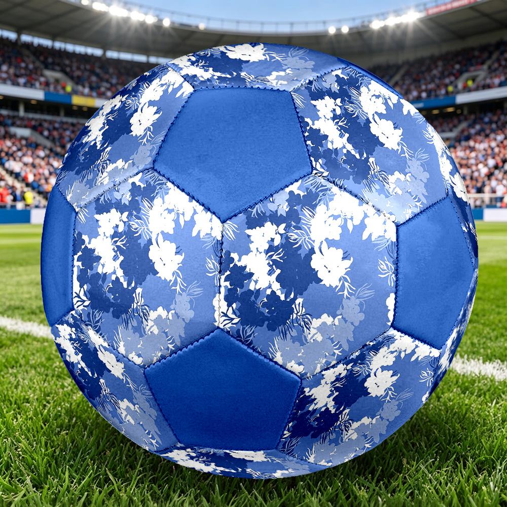 1pc Blue White Floral Durable Soccer Ball/Football, Size 5, Perfect for Training, Entertainment And Competition,Gift yy26060621