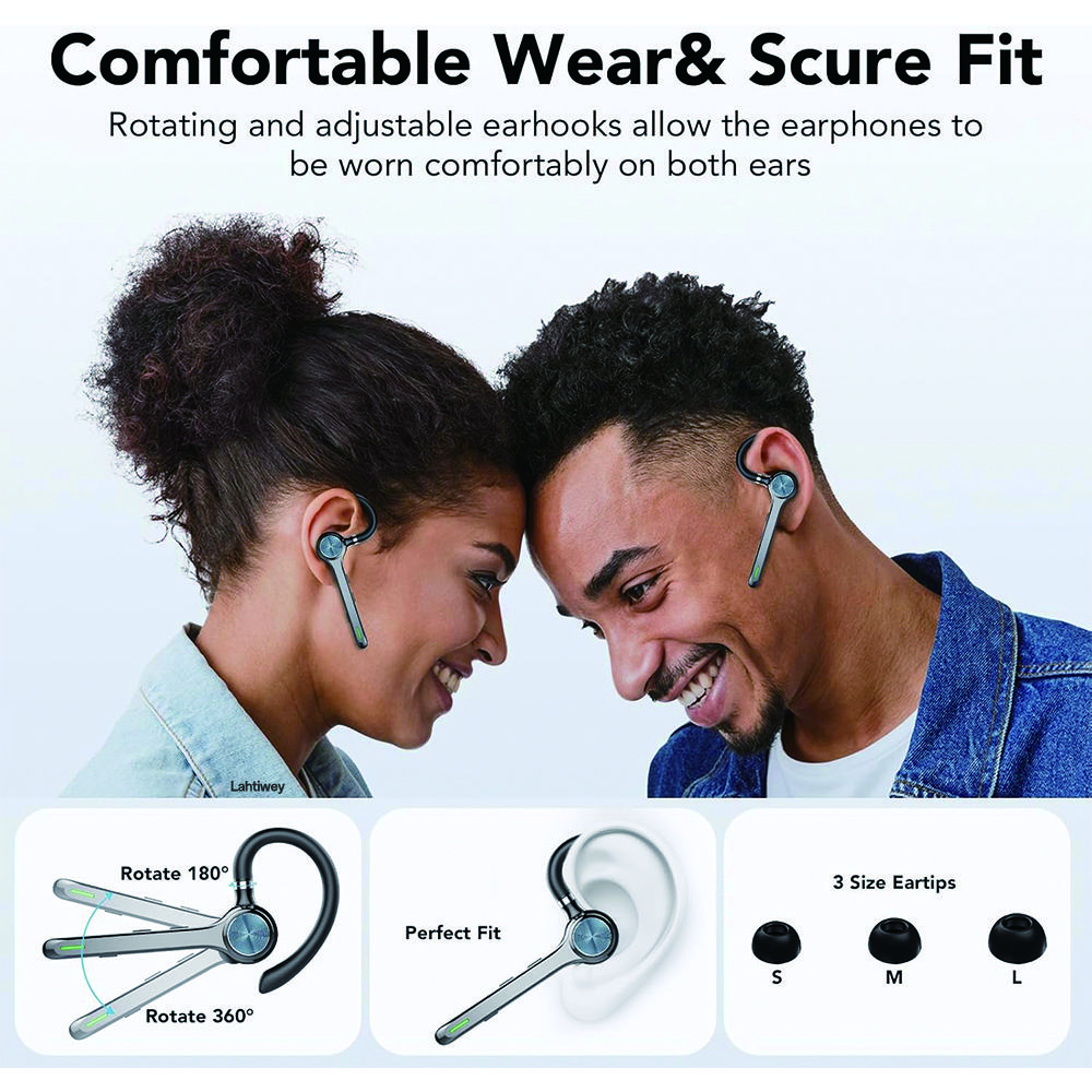 Bluetooth Headset with AI Noise Cancellation Mic and Mute Button,Bluetooth 5.3 Wireless Earpiece for Driving/Business/Office