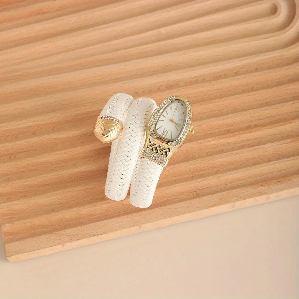 Модные женские кварцевые часы в форме змеи, плетеные, роскошные, со стразами, римский циферблат, наручные часы для девушек, часы Reloj Mujer