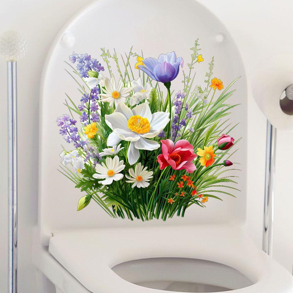 Easy To Paste Butterfly Flower Removable Stickers Mildew-proof Toilet Lid Decals Wall