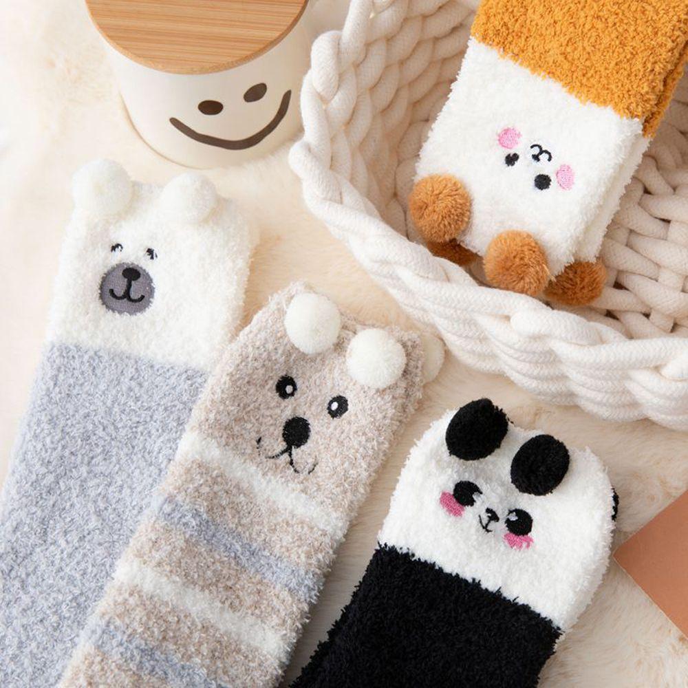 Bear Autumn Winter Women's Fashion Stockings Floor Socks Coral Fleece Socks Sleep Sock