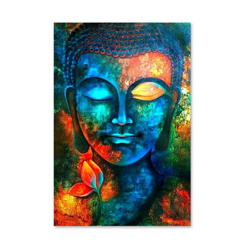 Retro Meditation Buddha Image Oil Painting Buddhist Poster Printing Canvas Wall Art Picture for Living Room Home Decoration