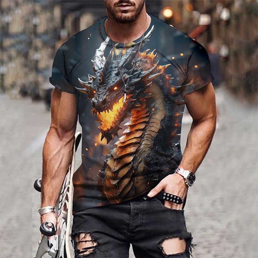 Mens 3D Tiger Print Short Sleeve Crew Neck T-Shirt Breathable Medium Stretch Casual Fashion Tee for OutdoorParty Weekend Wear