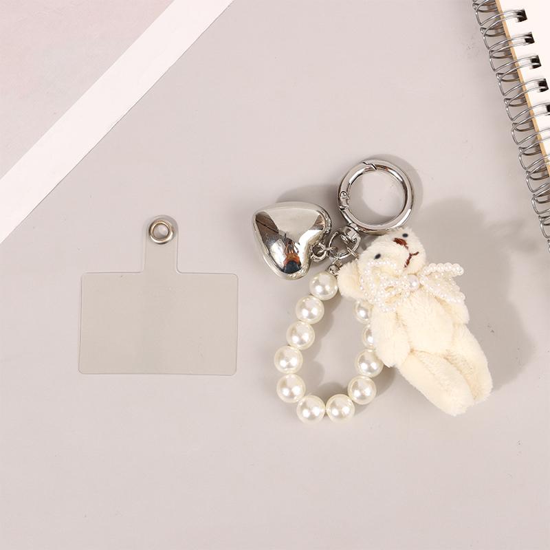 Брелок в виде сердца с жемчугом и бантом, милый плюшевый брелок в стиле Ins, держатель для ключей для девочек, подвеска на сумку, наушники, подвеска