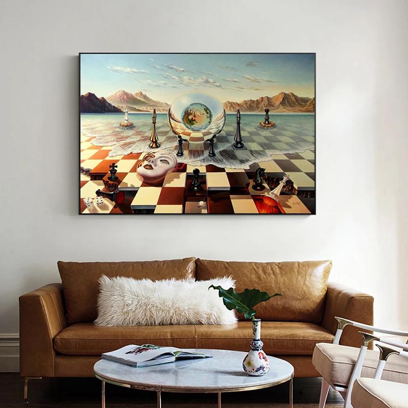 Сальвадор Дали абстрактная странная картина на холсте сюрреализм шахматная маска на море печать плакатов настенное искусство для украшения стен гостиной