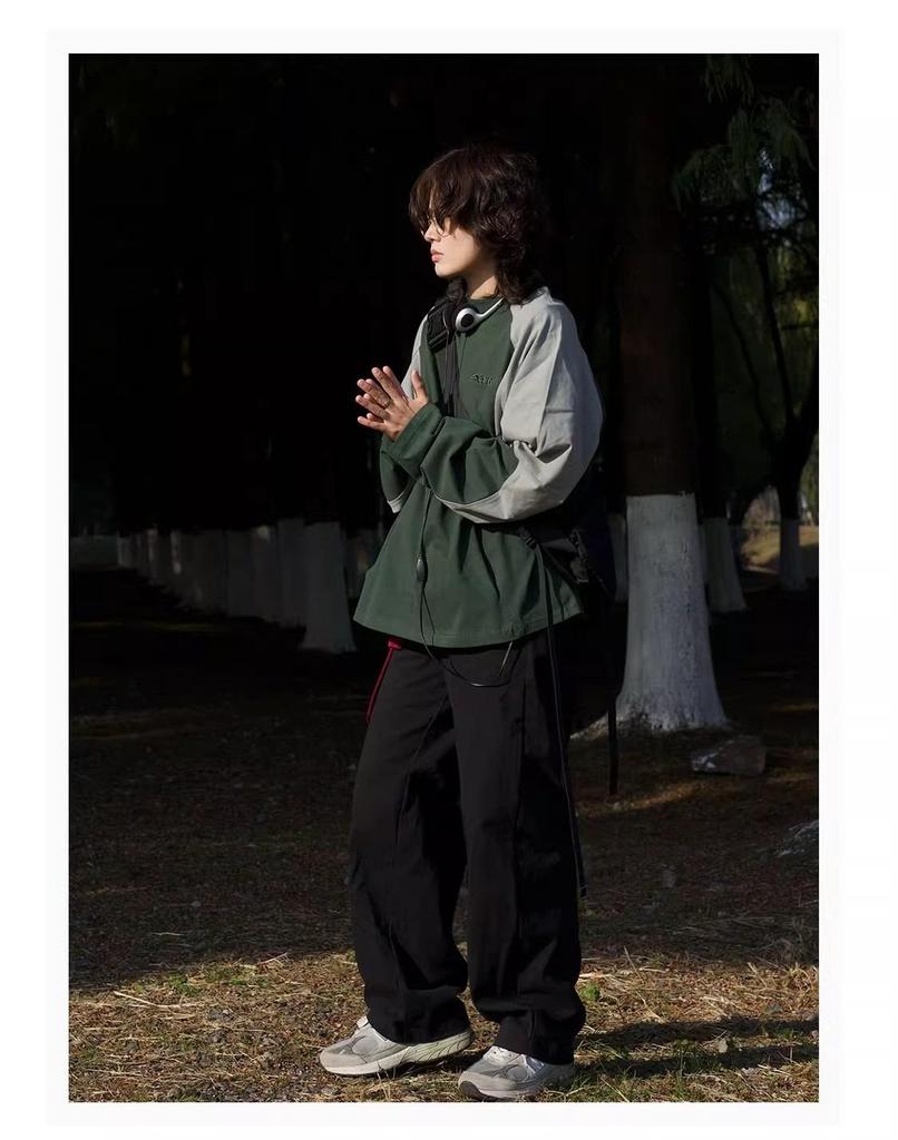 Унисекс ретро худи в японском стиле color block - Повседневный пуловер в горном стиле