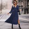 Spring and Autumn Women's Dress Multicolour Long Sleeve Solid Midi Dresses