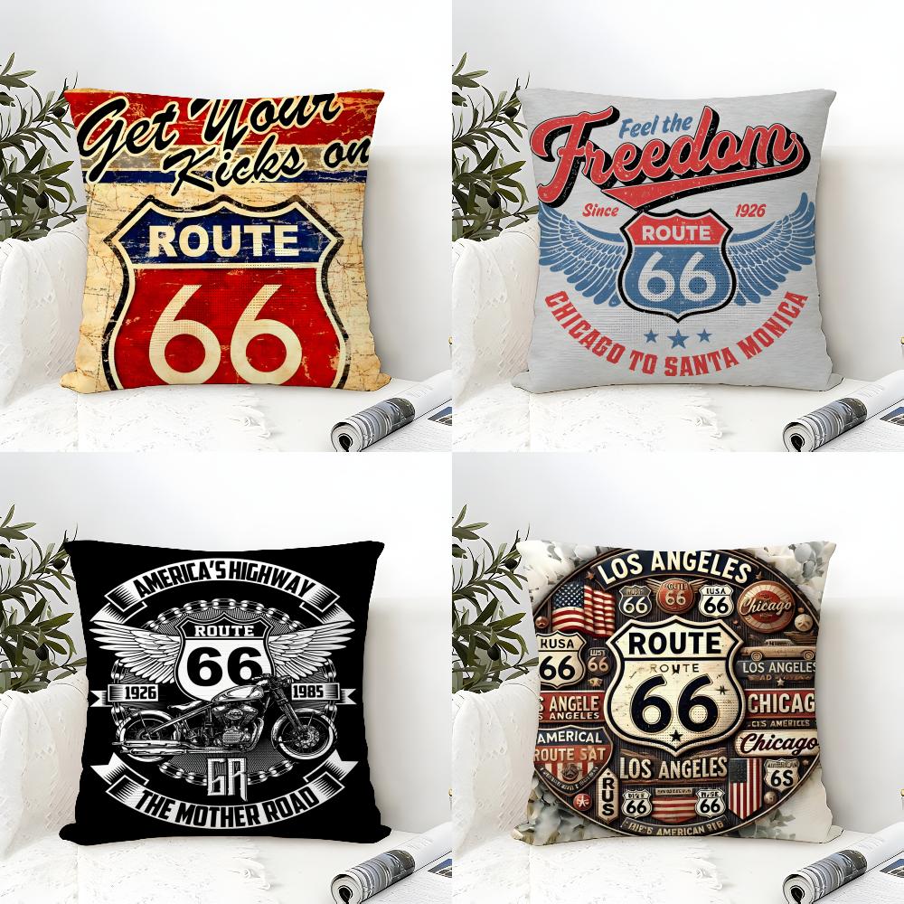 Путешествие Мотоцикл Поездка США. 2 льняные наволочки Route 66 для декоративного дивана, домашние подушки, чехлы для подушек автомобильного сиденья