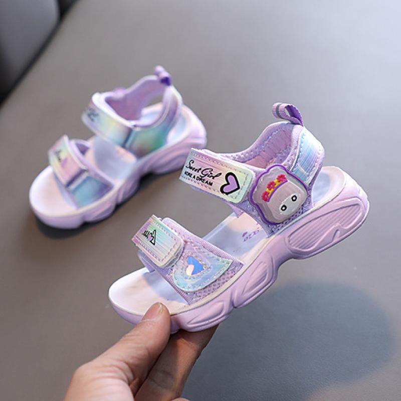 Kids Girls Sandals Soft Princess Sandals Lightweight Shining Print Baby Shoes Comfortable Summer Kids Sandals