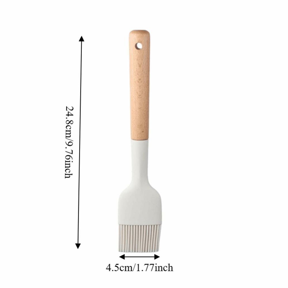 2PCS Wooden Handle Silicone Barbecue Oil Brush Heat-resistant Food Grade Pastry Brush Hanging Anti-scalding BBQ Basting Brush