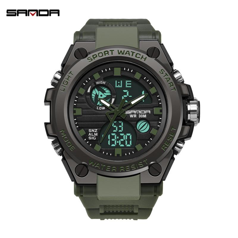SANDA Electronic Watch Men's Trendy Fashion Sports Night Light Waterproof Youth Junior High School Student Watch Male Clock
