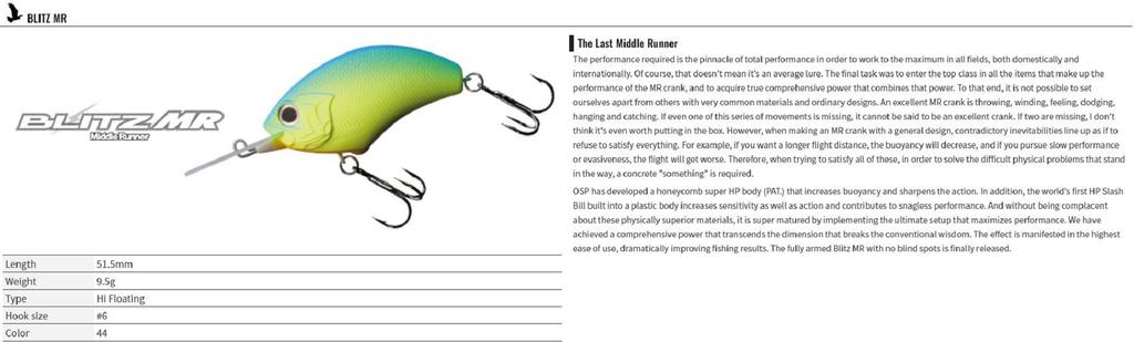 OSP Blitz MR 51.5 mm 9.5 grams Floating Lure P-07 (4094)