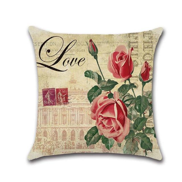 Retro Flower Decorative Pillowcases Rose Pattern Cotton Linen Throw Pillow Case Rose Pillow Cover Kussensloop Almohada Zt294