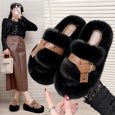 Зимние уличные современные тапочки на среднем каблуке с плоской подошвой женские 2024 Высококачественные однотонные неглубокие новинки женские тапочки