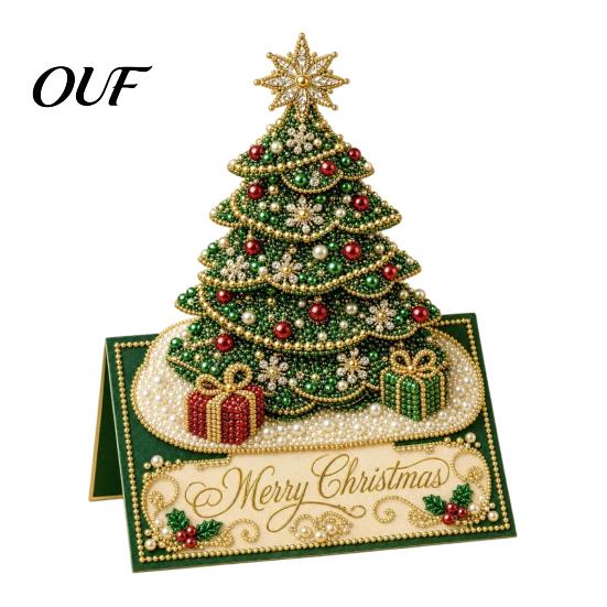 Santa Claus Snowman Elk Design DIY Faux Pearl Painting Christmas Greeting Card, 3D Handmade Card Interactive Paper Art Decoration Holiday Craft