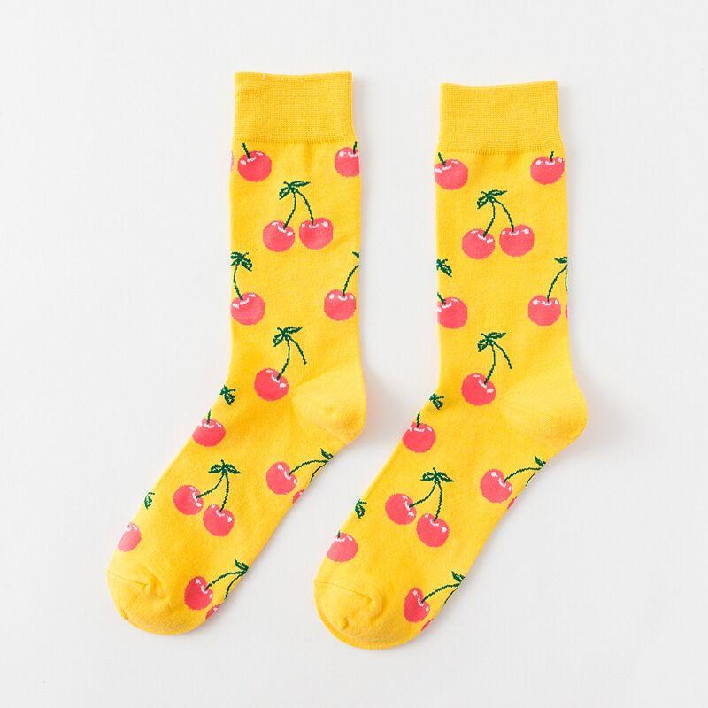 1 Pair Cotton Socks Men Women Street Skateboard Happy Socks Fruit Print Harajuku Gift Apple Pear Banana Lemon Cherry Funny Socks