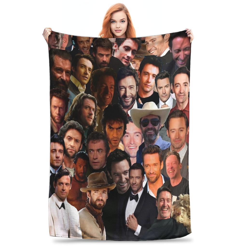 Funny Hugh Jackman Photo Collage Blankets Ultra-Soft Flannel Cozy Throw Blanket Machine Washable