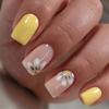 24 Pieces Simple Yellow with Gentle and Cute Sweet Flowers  Style Short Styles, Small Fresh Fake Nails, Wearing Armor