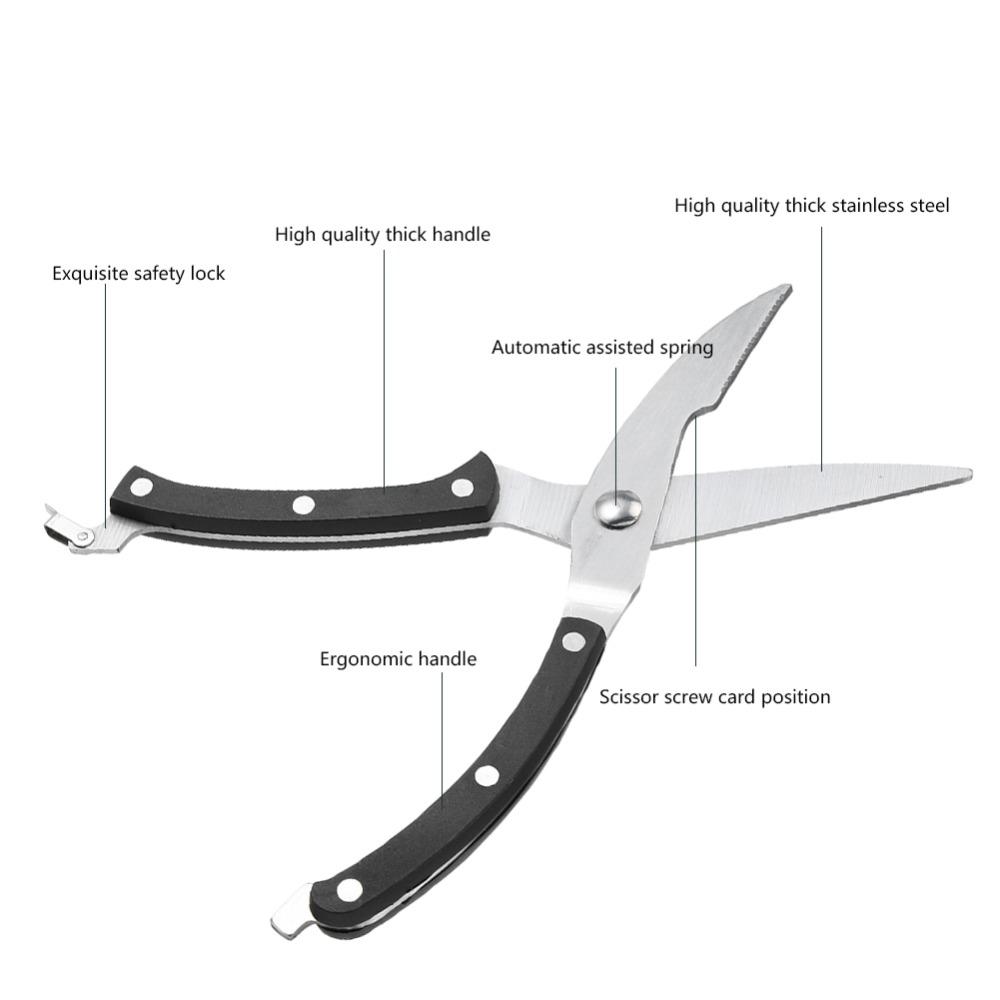 Stainless Steel Plastic Kitchen Scissors Non-Slip Handle Food Shears Poultry Fish Chicken Meat