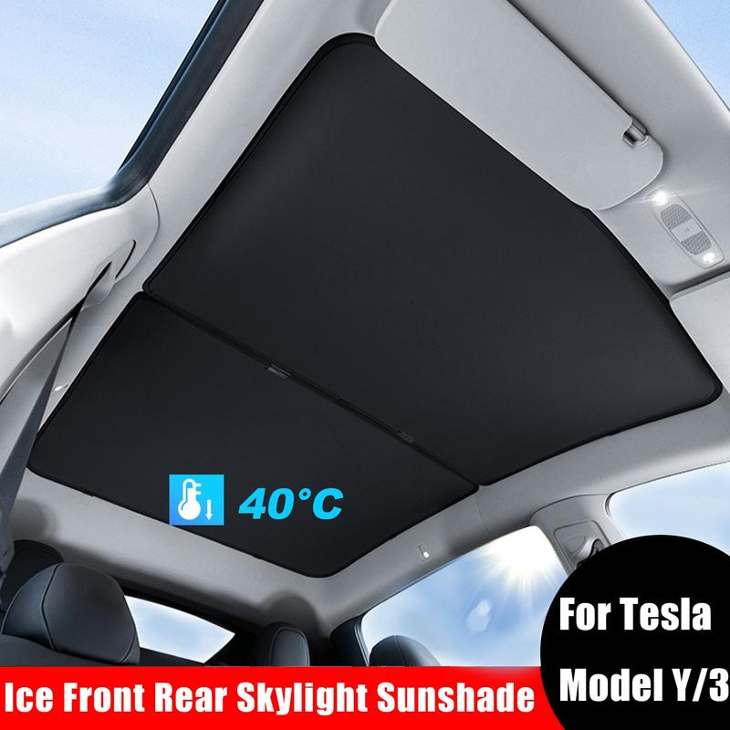 Sunshades For Tesla Model 3 Sunroof Highland 2025 Model Y 2020-25 Ice Cloth Buckle Sun Pare Glass Front Rear Skylight Accessory
