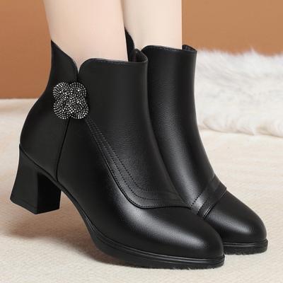 Женские хлопковые теплые бархатные туфли, модные короткие сапоги с острым носком и квадратным каблуком, новые удобные туфли на молнии по щиколотку