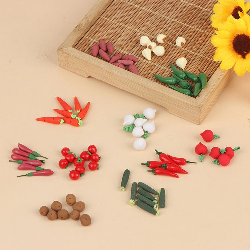 10Pcs/Set 1:12 Dollhouse Fruit Vegetables Carrot Tomato Radish Kitchen Decor Toy