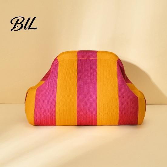 Kiss Lock Clutch Purse Woven Striped for Woman, Large Capacity Cosmetic Pouch, Portable Knit Dumpling Bag, Handbag Evening, Party Toiletry Bag