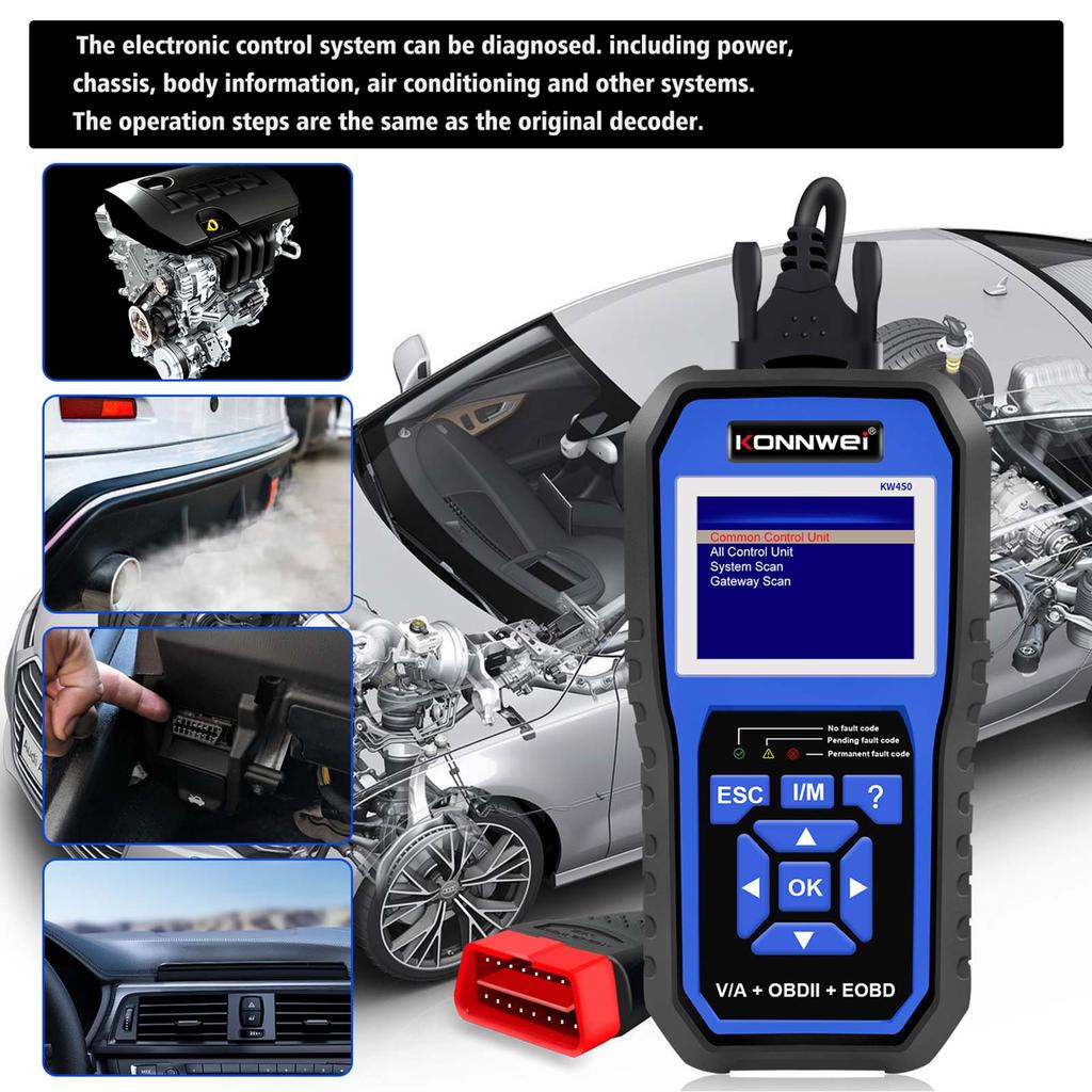 KONNWEI KW450 All System OBD Scanner Diagnostic Tool with 11 Special Function Battery Matching,