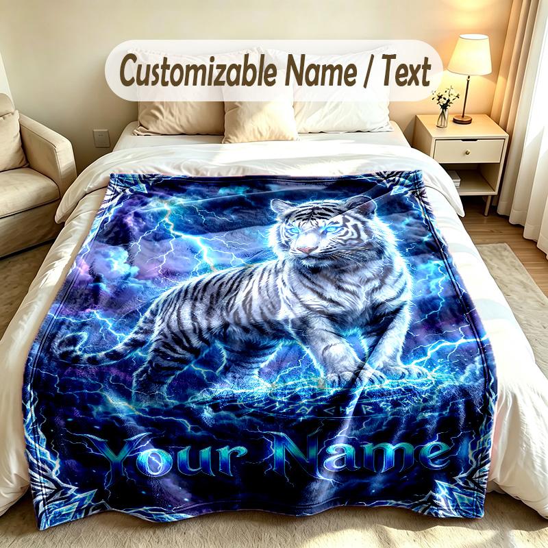 Lion Tiger Theme Custom Blanket Personalized Name & Text Customized Soft Warm Throw Blanket Home Decor
