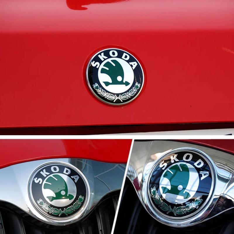 for Original Skoda 2Pcs 80mm 90mm Octavia Rapid Fabia Superb KAMIQ Karoq Scala VRS Yeti Car Front Hood Rear Door Tailgate Emblem