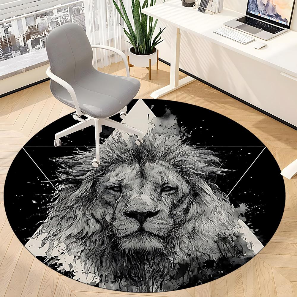 1pc Lioness Office Round Rug, Non-slip, Soft and Durable Office Rug for Interior Decoration, Perfect for Office, Beautiful Decoration yy260323045