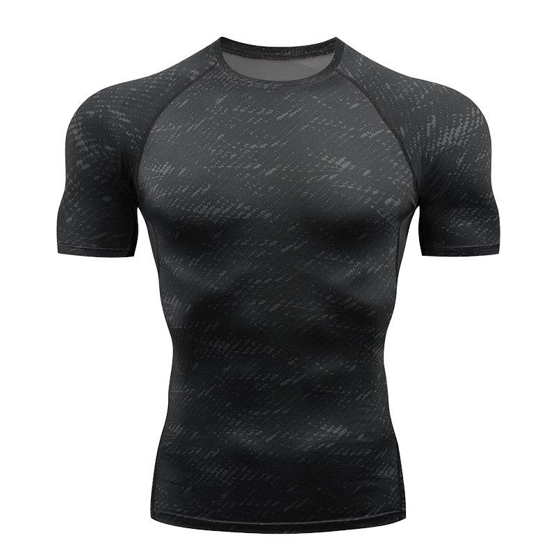 European and American men's printed short-sleeved fitness clothes quick-drying sweat-absorbing tights sports T-shirts outdoor running clothing