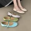 Satin French Temperament Round Head Flat Bottom Mary Jane Single Shoes Women's 2025 Autumn New Evening Breeze with Skirt Ballet Shoes