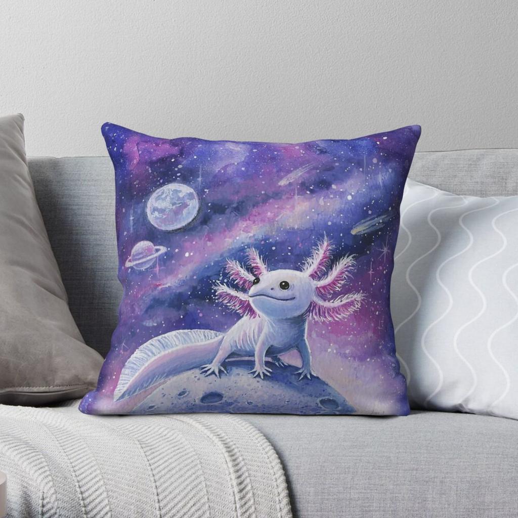 Axolotl In Space Square Pillowcase Polyester Linen Velvet Printed Zip Decorative Bed Cushion Cover x