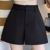 2023 Women's High-Waisted Black Woolen Shorts - Slimming, Versatile Wide-Leg Booty Shorts for Spring and Autumn